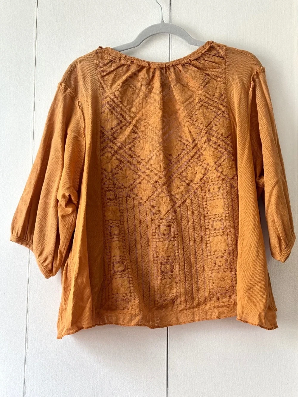 Free People Mae Embroidered Lace Button Down Top Rust Orange Medium